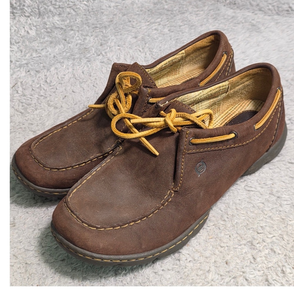 Born Boat Shoes Brown Leather Moc Toe Loafers Rawhide Womens 10 42 Excellent